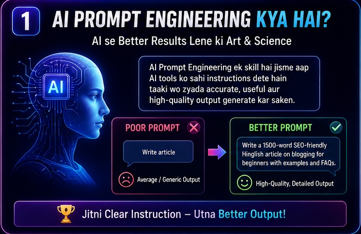 AI Prompt Engineering kya hai infographic explaining how better prompts generate better AI results and outputs