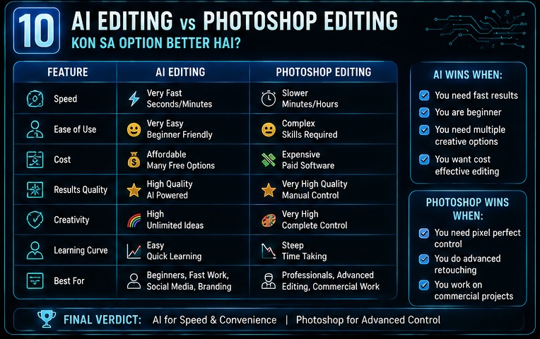 AI Photo Background Change Prompts comparison between AI editing and Photoshop editing