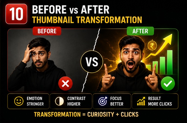 Before and after YouTube thumbnail transformation example