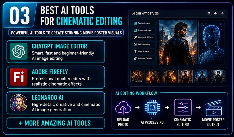 Best AI tools for Bollywood Cinematic AI Photo Prompts including ChatGPT Image Editor Adobe Firefly and Leonardo AI