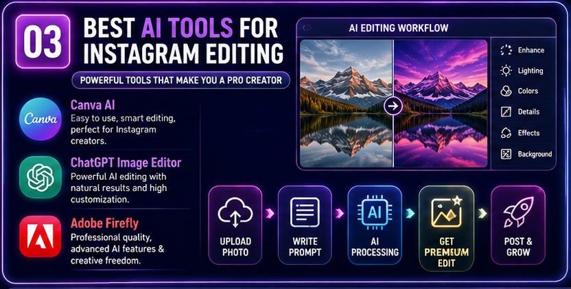 Best AI tools for Viral Instagram AI Photo Prompts including Canva AI ChatGPT Image Editor and Adobe Firefly