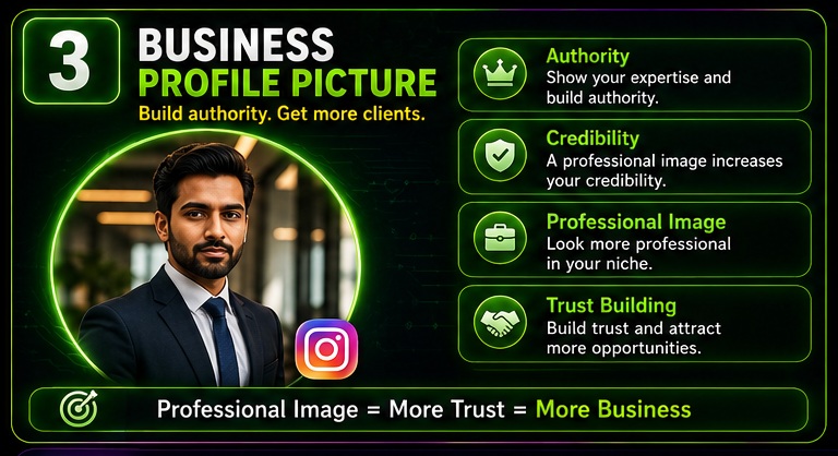 Instagram Profile Picture AI Prompts business profile picture with executive portrait and authority branding