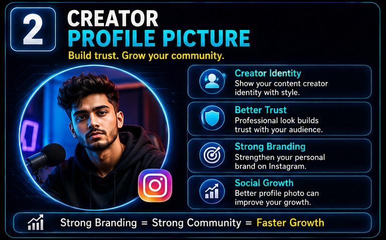 Instagram Profile Picture AI Prompts creator profile photo with strong personal branding and social media identity