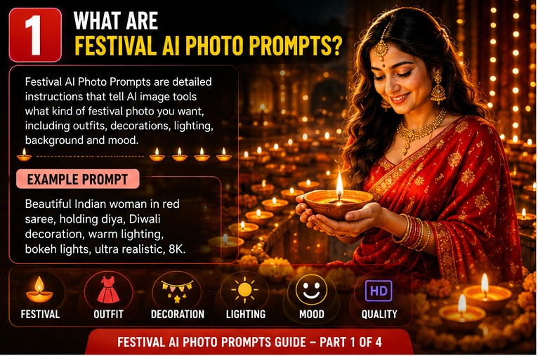 Festival AI Photo Prompts introduction with Diwali AI photo example