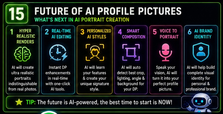 WhatsApp DP AI Photo Prompts future trends including hyper realistic portraits AI branding and smart composition