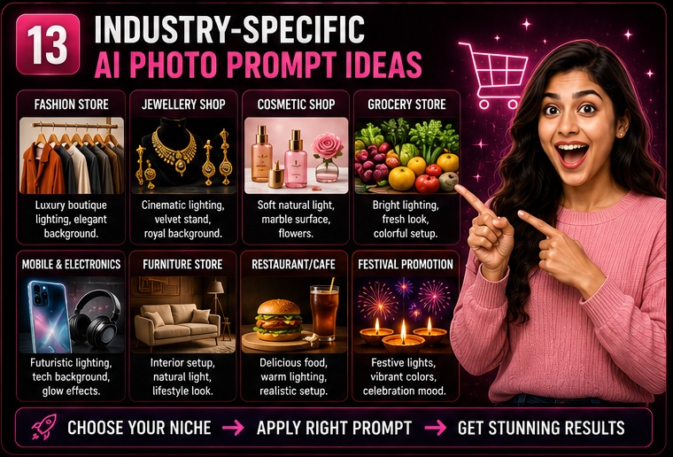 Industry specific AI photo prompt ideas for shop promotion