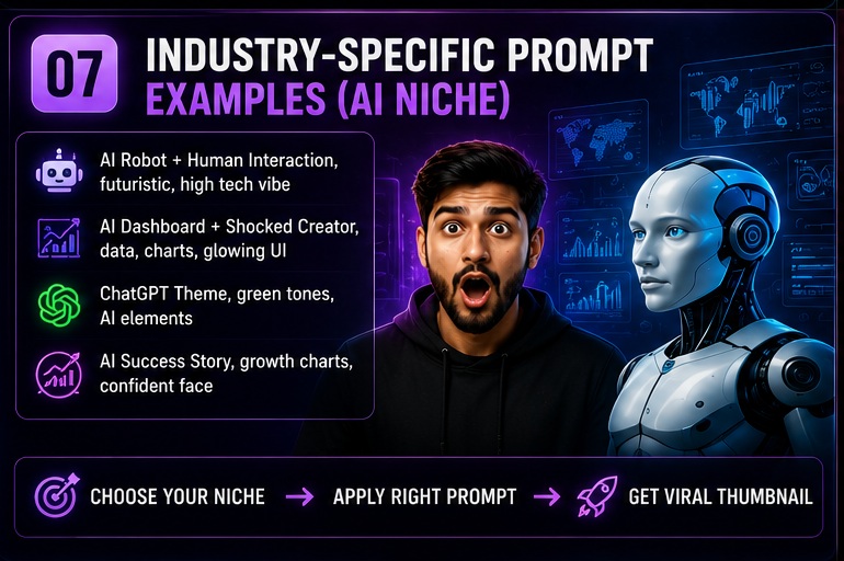 Industry specific YouTube Thumbnail AI prompts for AI niche