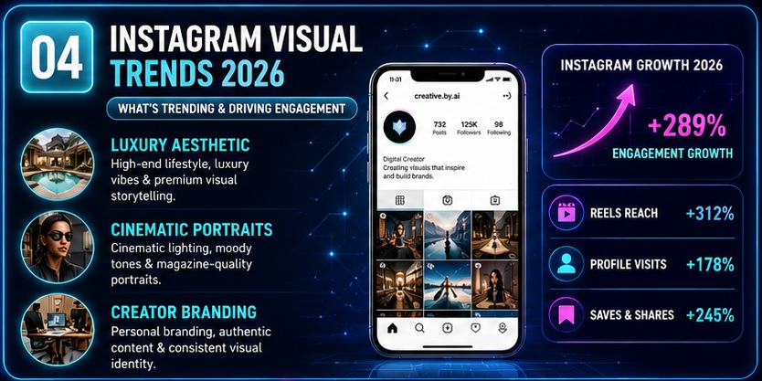 Instagram visual trends using Viral Instagram AI Photo Prompts including creator branding luxury aesthetics and cinematic edits
