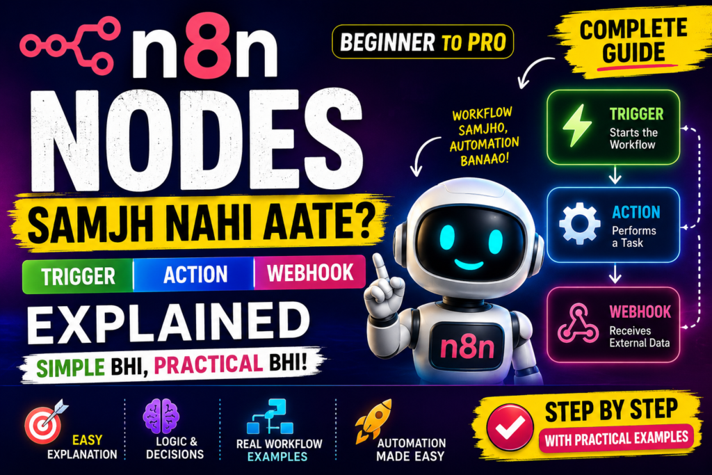 n8n nodes samajh nahi aate complete beginner guide explaining trigger nodes action nodes webhook nodes workflow logic and automation examples