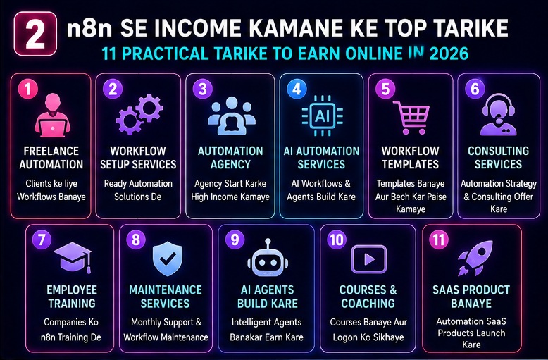 top n8n income methods including freelancing workflow setup automation agency AI automation services and consulting