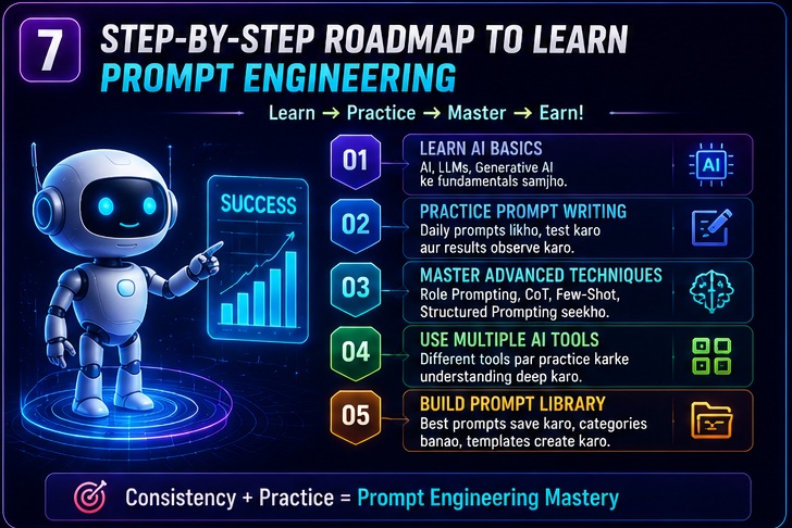 Step by step prompt engineering learning roadmap from AI basics to advanced techniques and prompt mastery