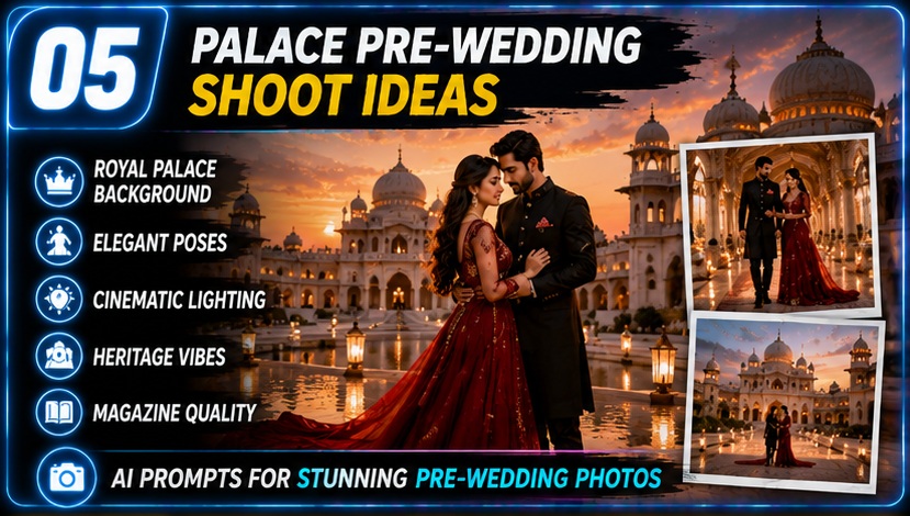 Wedding & Pre-Wedding AI Photo Prompts royal bride portrait with cinematic lighting and palace wedding theme