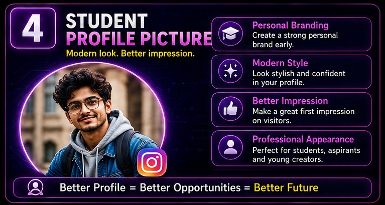 Instagram Profile Picture AI Prompts student profile picture with modern portrait photography and personal branding