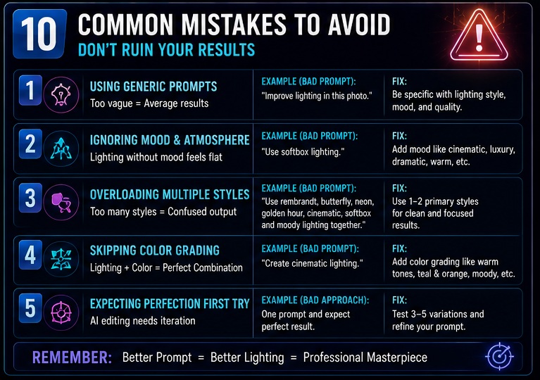 Common mistakes to avoid when using Studio Lighting AI Photo Prompts for professional photo editing