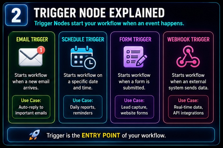 n8n nodes samajh nahi aate trigger node explained with email schedule form and webhook triggers