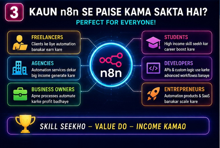 freelancers students agencies developers business owners and entrepreneurs earning money using n8n automation