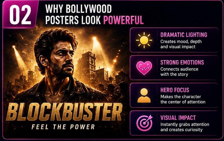 Why Bollywood Cinematic AI Photo Prompts create dramatic movie poster effects with strong emotions and cinematic lighting