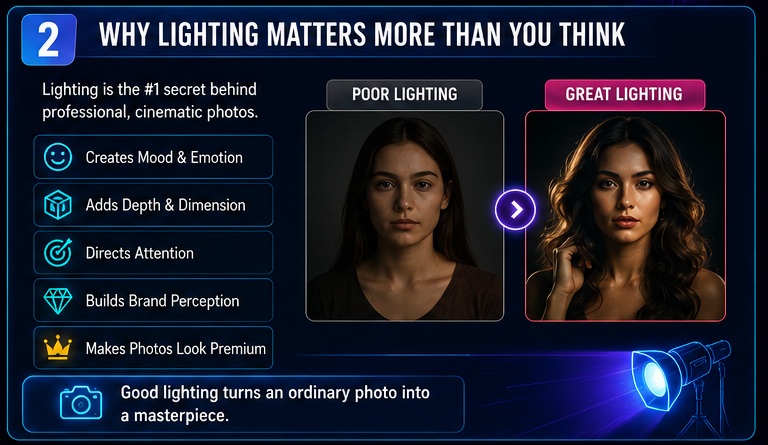 Why Studio Lighting AI Photo Prompts improve mood depth emotion and professional photo quality