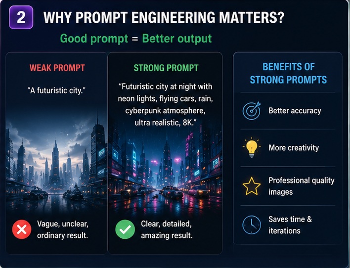 AI Image Generation Prompts Guide showing why prompt engineering matters for creating high quality AI generated images