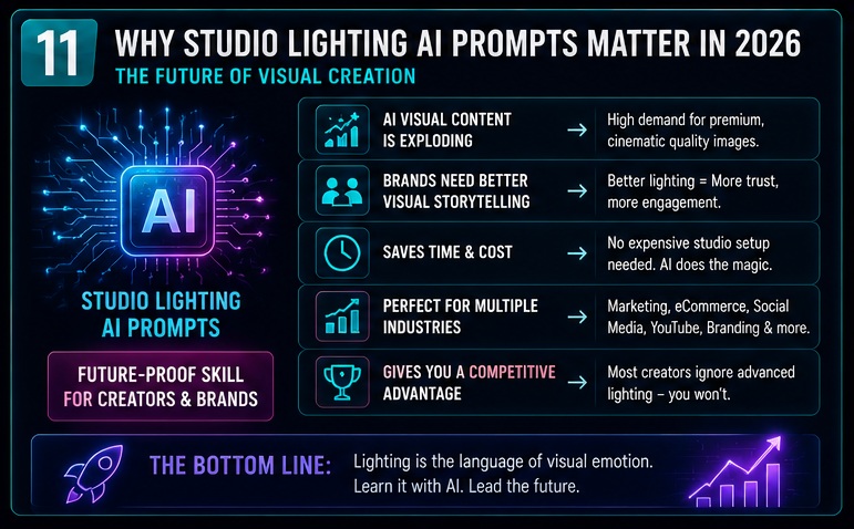 Why Studio Lighting AI Photo Prompts are important for creators freelancers photographers and AI visual content