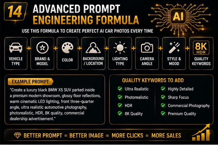 Advanced Car Dealer AI Prompt Engineering Formula for realistic automotive photography