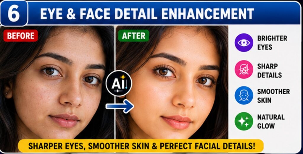 AI Selfie Enhancement Prompts for eye enhancement facial details and realistic portraits