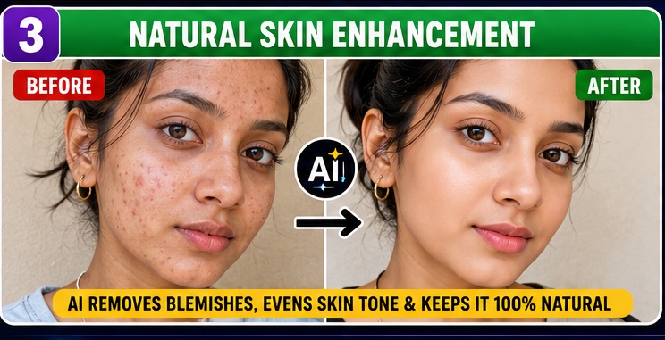 AI Selfie Enhancement Prompts for natural skin enhancement without over editing