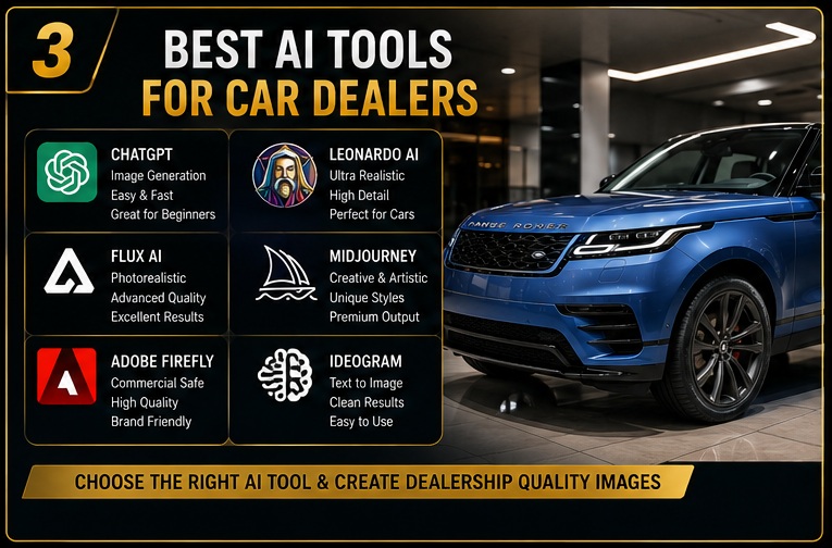 Best AI tools for car dealers including ChatGPT, Leonardo AI, Flux AI and Midjourney