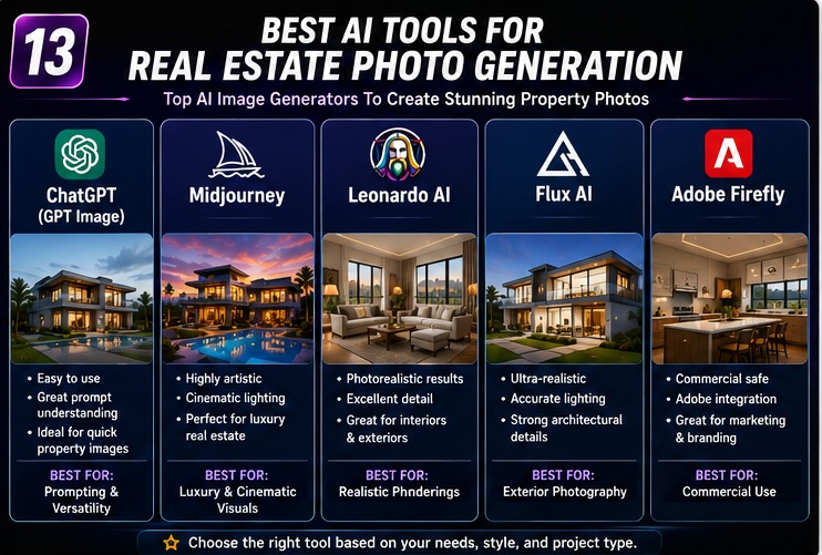 Best AI tools for professional real estate photo generation and property marketing