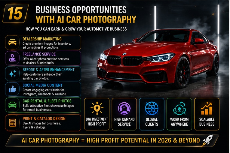 Business opportunities using AI car photography for dealerships and automobile marketing