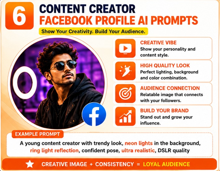 Facebook Profile AI Photo Prompts for creators influencers and content branding