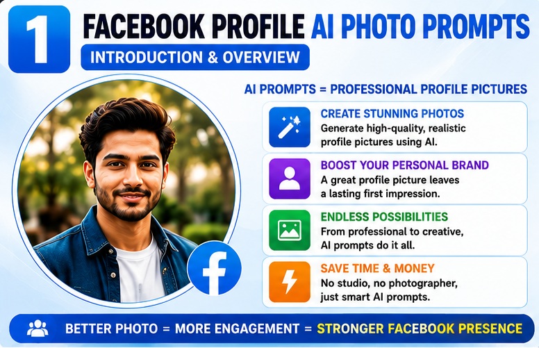 Facebook Profile AI Photo Prompts introduction for creating professional profile pictures with AI
