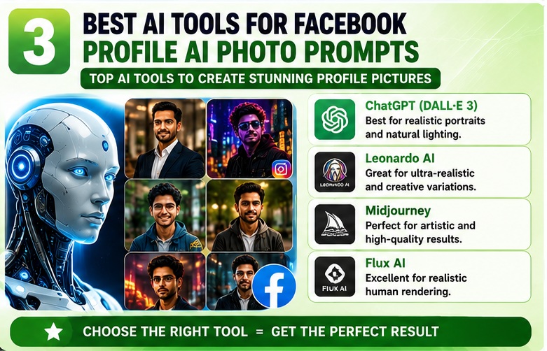 Best AI tools for Facebook Profile AI Photo Prompts including ChatGPT Leonardo AI and Flux AI