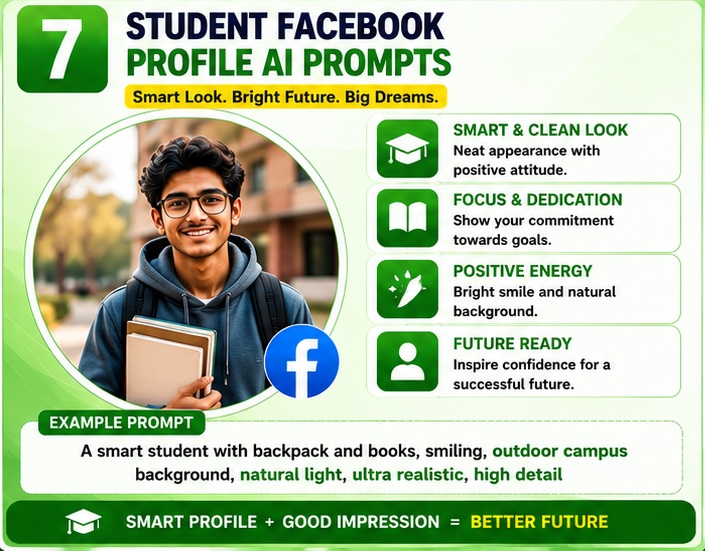 Facebook Profile AI Photo Prompts for students to create smart professional profile pictures