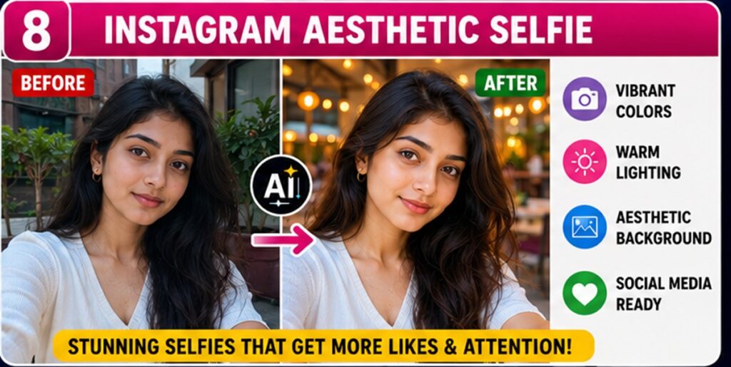 Instagram AI Selfie Enhancement Prompts for aesthetic social media portraits