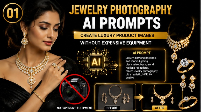 Jewelry Photography AI Prompts overview for creating luxury jewelry product images without expensive equipment