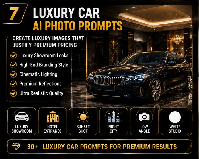Luxury Car AI Photo Prompts for premium automotive advertising and dealership marketing