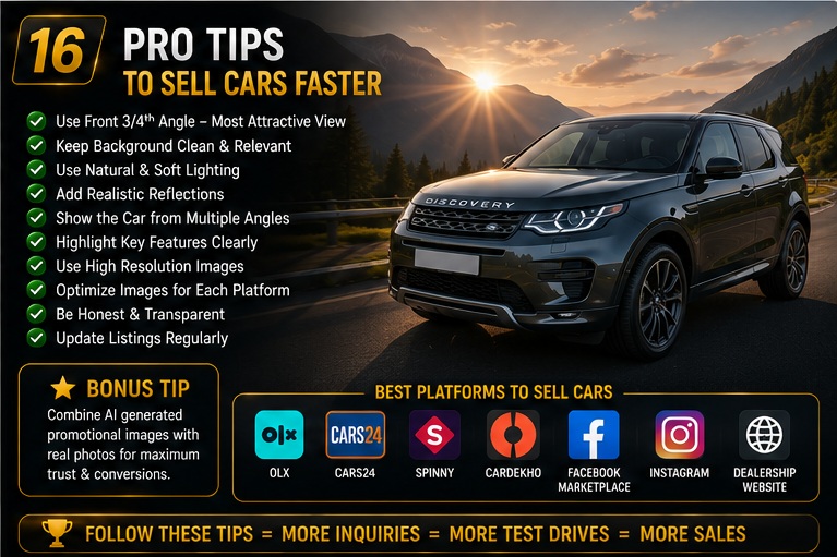 Professional AI car photography tips to create better vehicle listings and sell cars faster